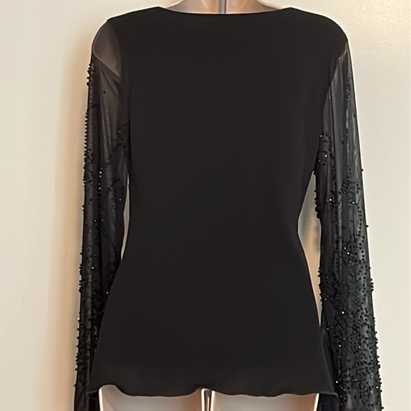 VINTAGE Beaded Top CDC Twist Front Low V sheer chiffon bellsleeves beads Vintage - Picture 11 of 11